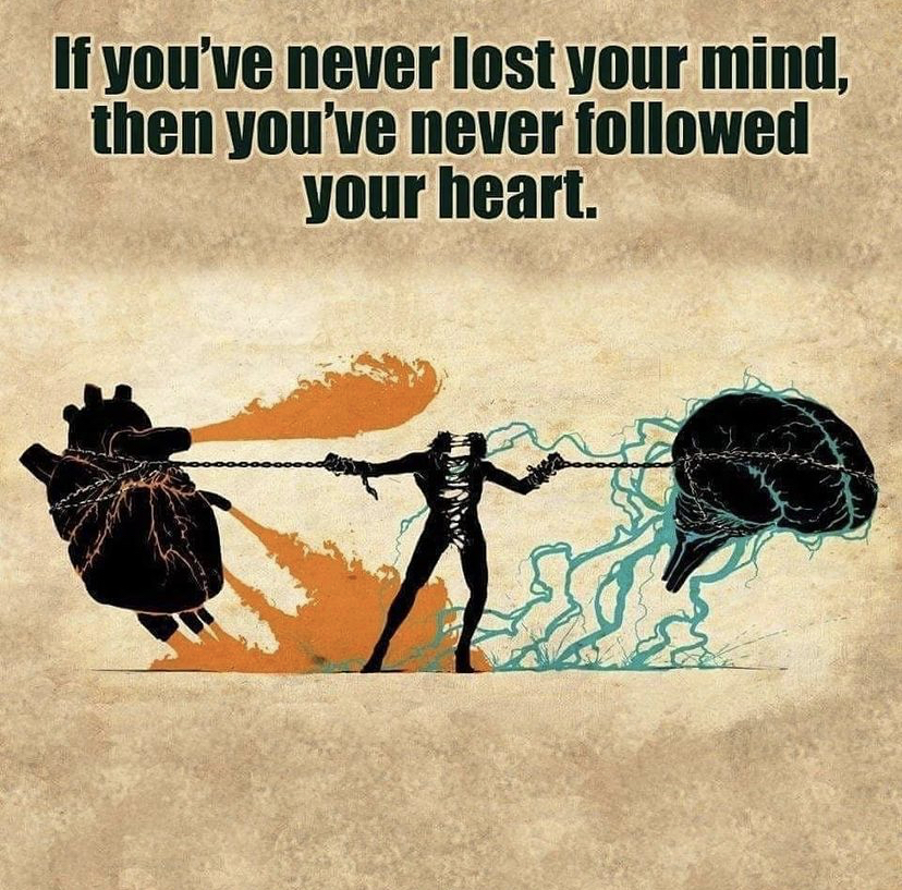 If you have never lost your mind then you have never followed your heart